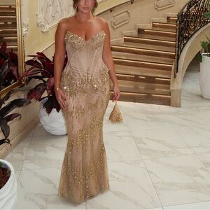 Custom Gold 2 piece corset Evening Gown Mimoza Kadriaj